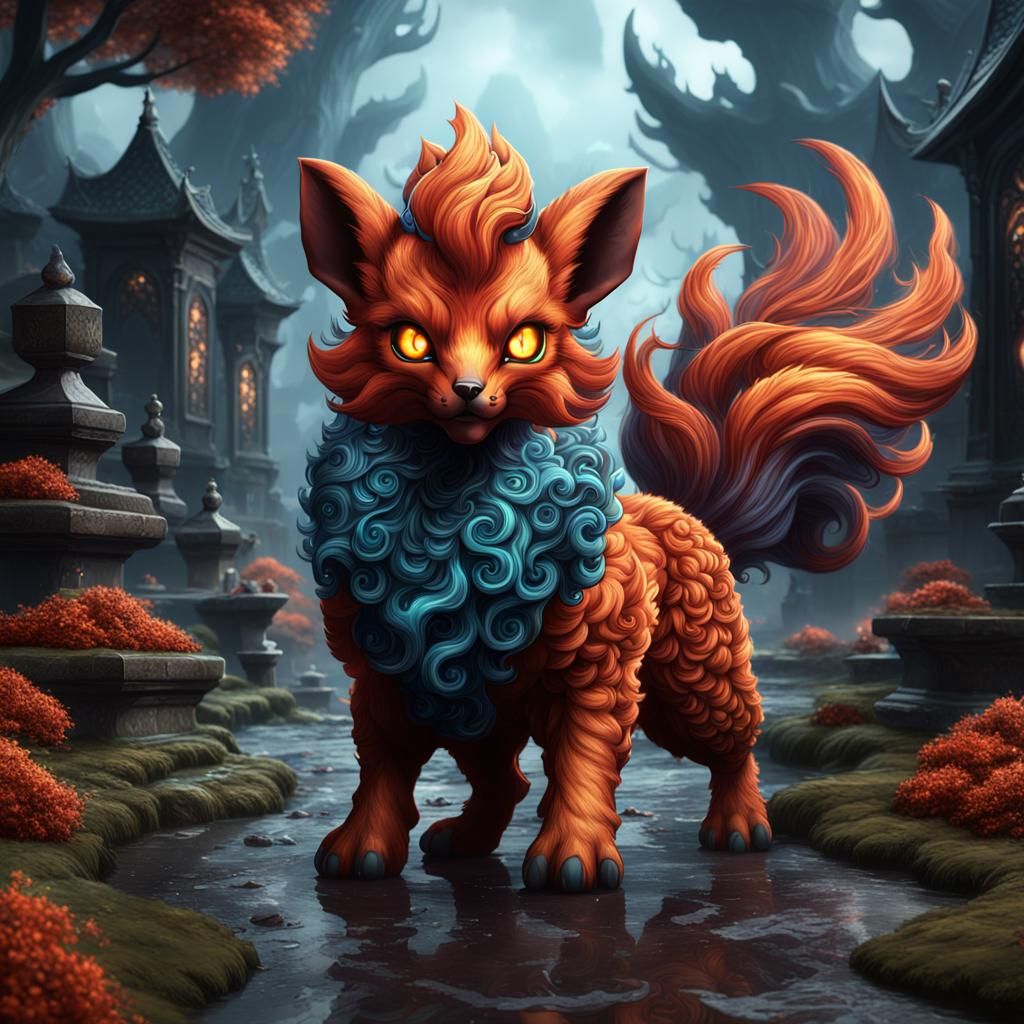 Demonic Vulpix in Detailed Matte Painting Style