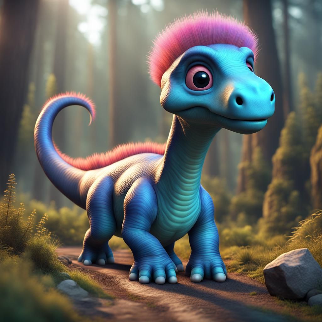 Hyperrealistic Cute Troll as a Diplodocus