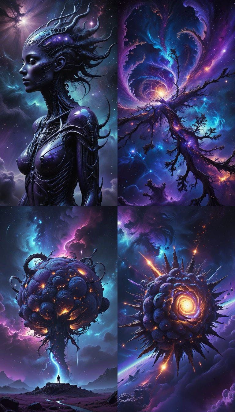 Cosmic Fractal Explosion in Vibrant Blue and Purple Hues