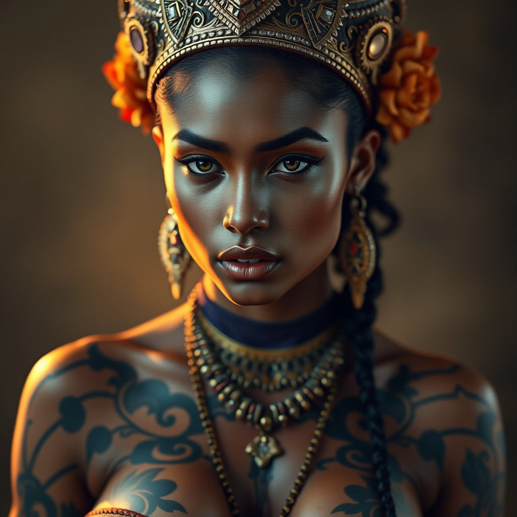 Regal Tribal Princess Portrait in Hyperrealistic Style