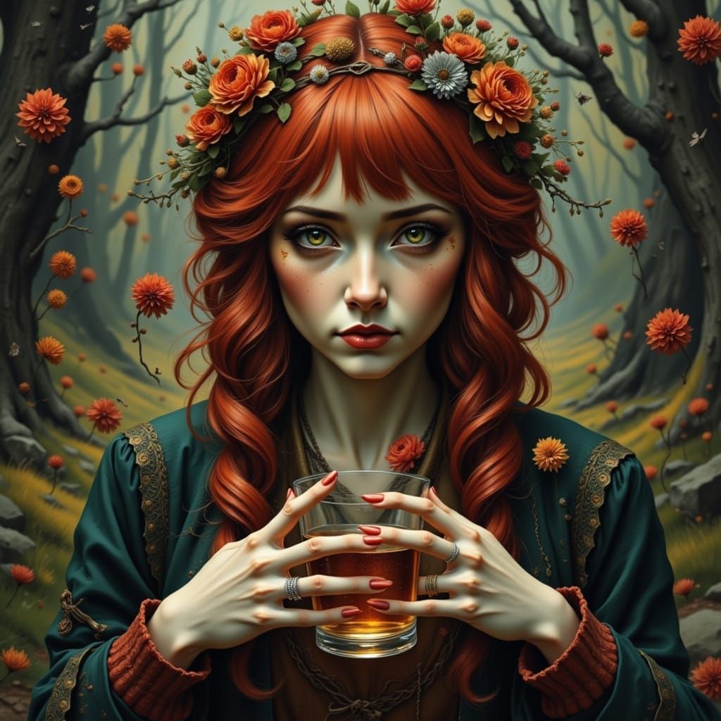 Gypsy Fortune Teller Dancing with Fireflies