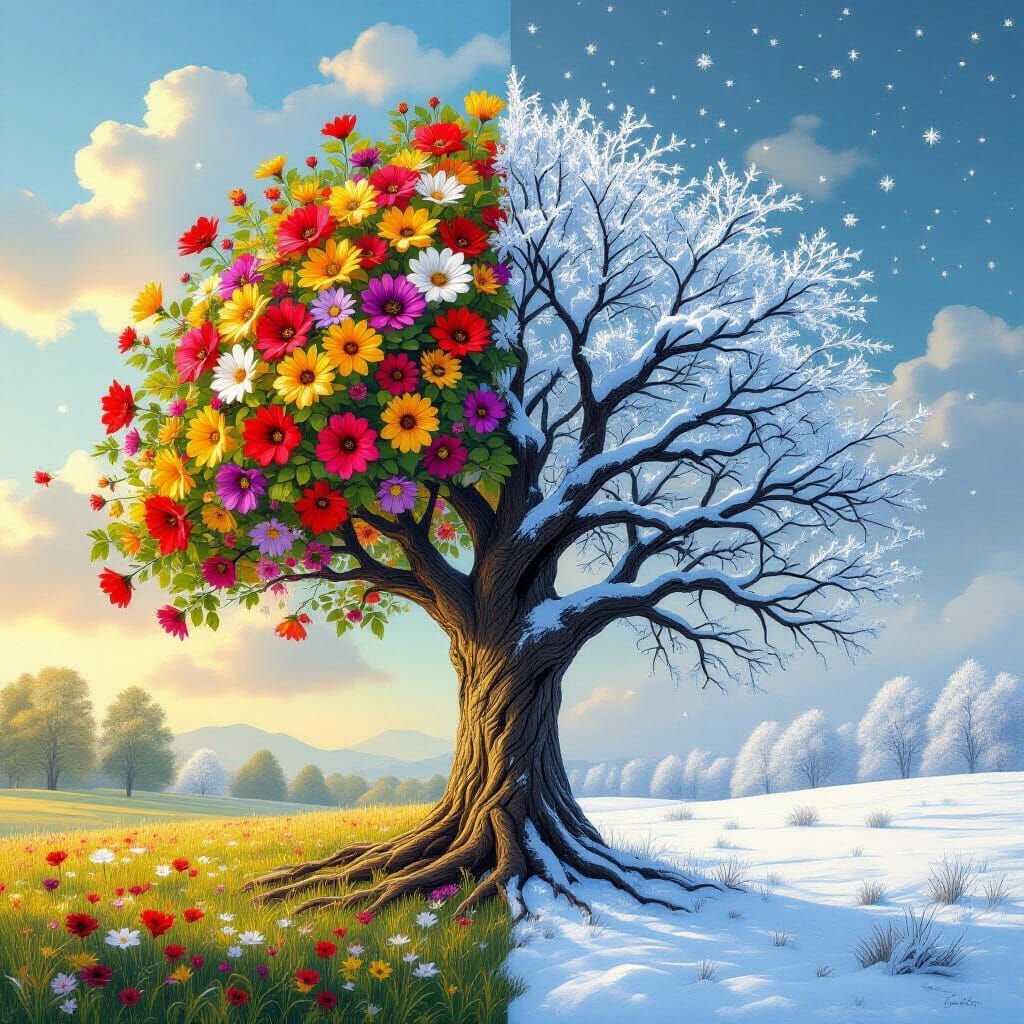 Tree of Life: Summer and Winter Digital Art