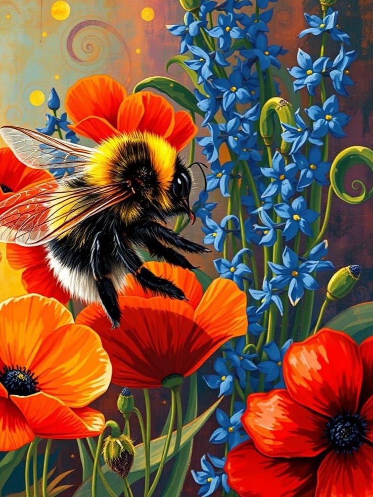 Vibrant Bumblebee in Floral Wonderland
