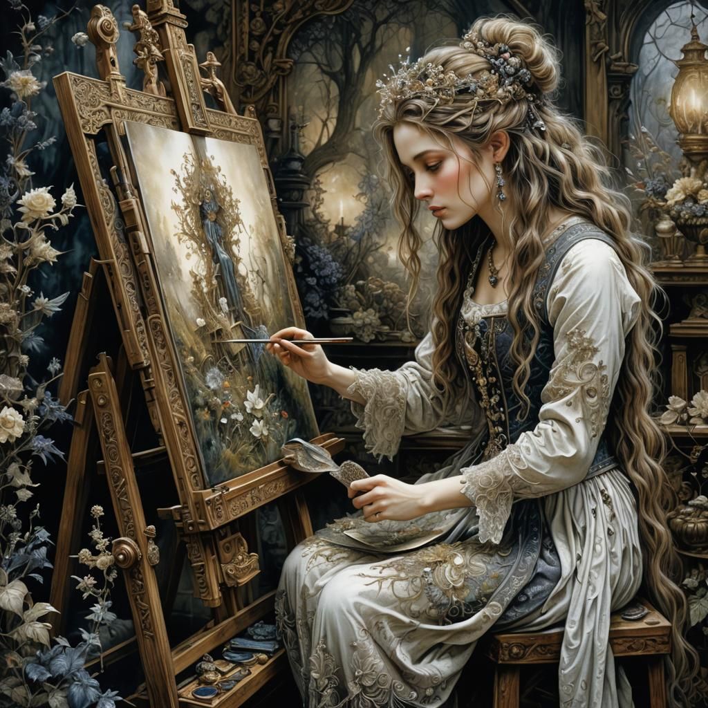 Artist Working At An Easel