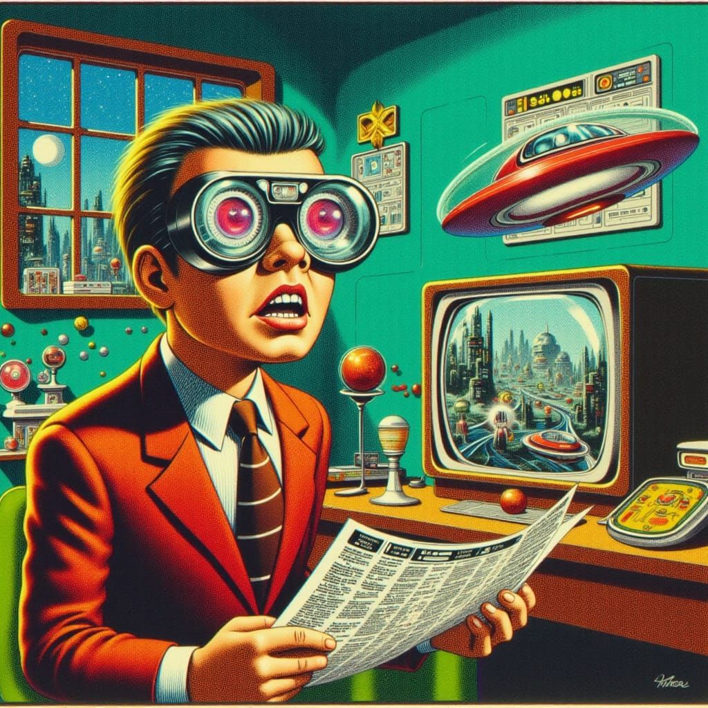 Distorted Memories in Retro Sci-Fi Pulp Cartoon Style