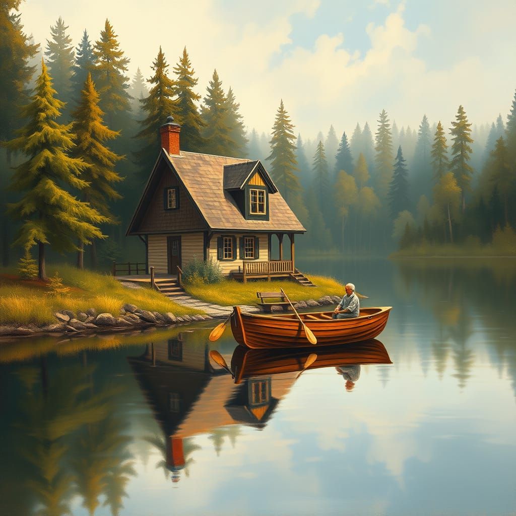 Idyllic Lakeside Retreat in Impressionist Style