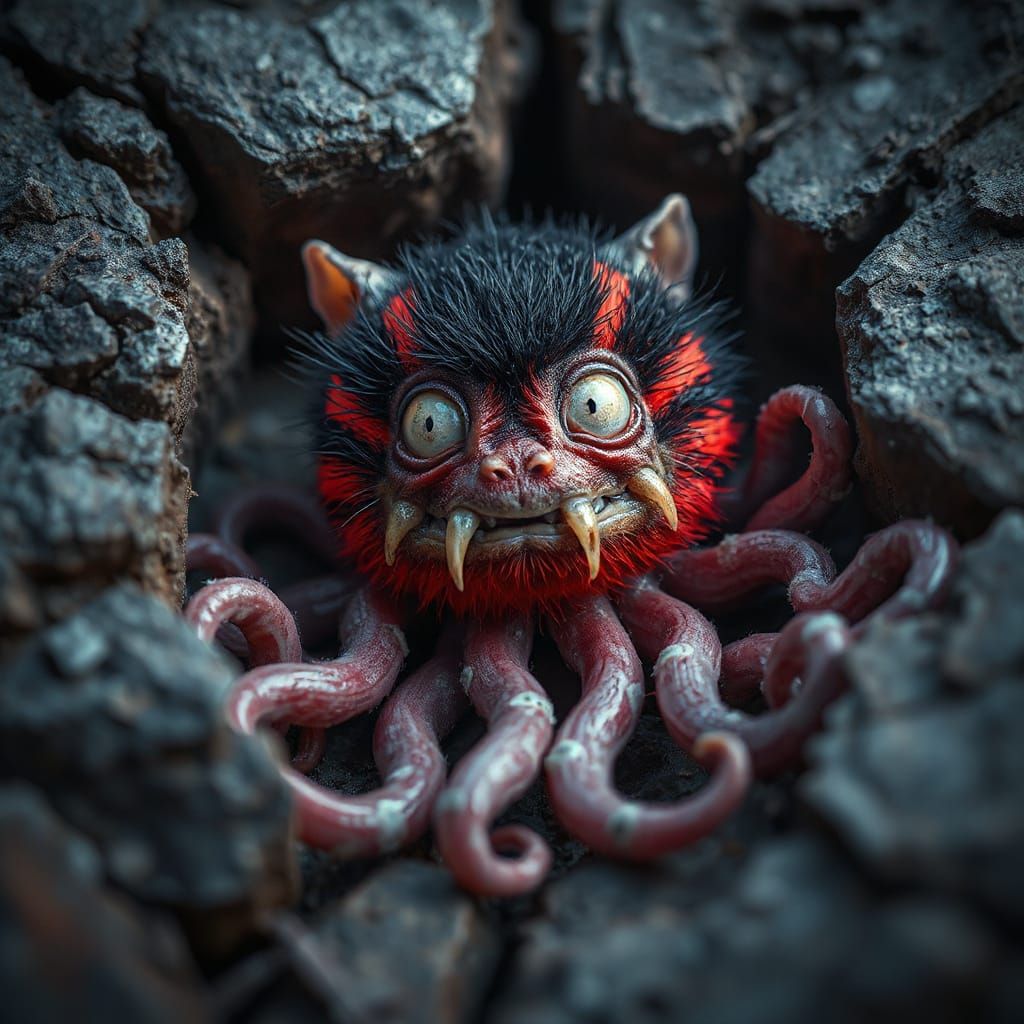 Creepy Cute Neon Creature with Tentacles