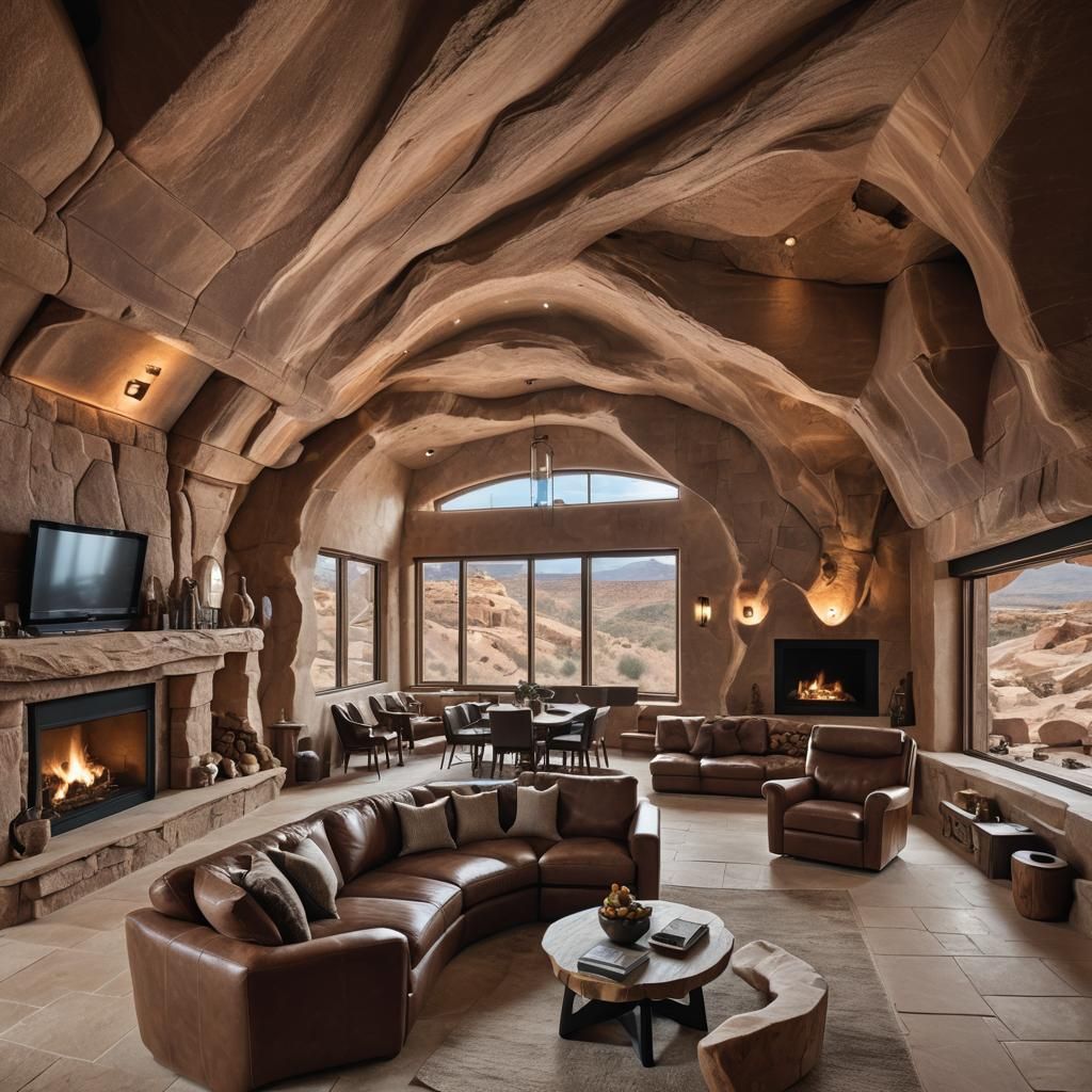 Cave Home Interior Overlooking Canyon View