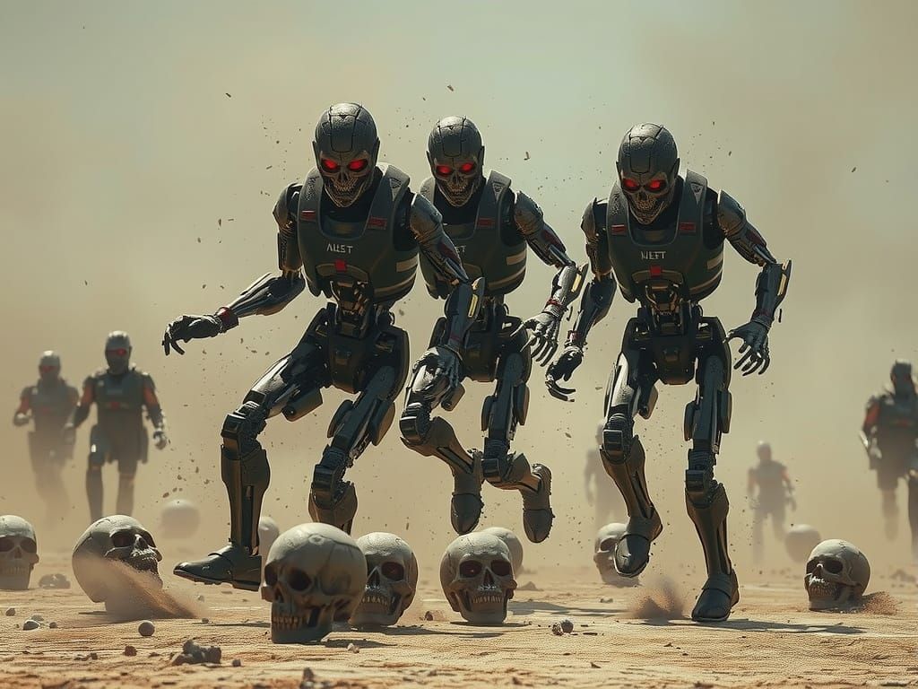 Terminator Robots Play Soccer in Post-Apocalyptic World