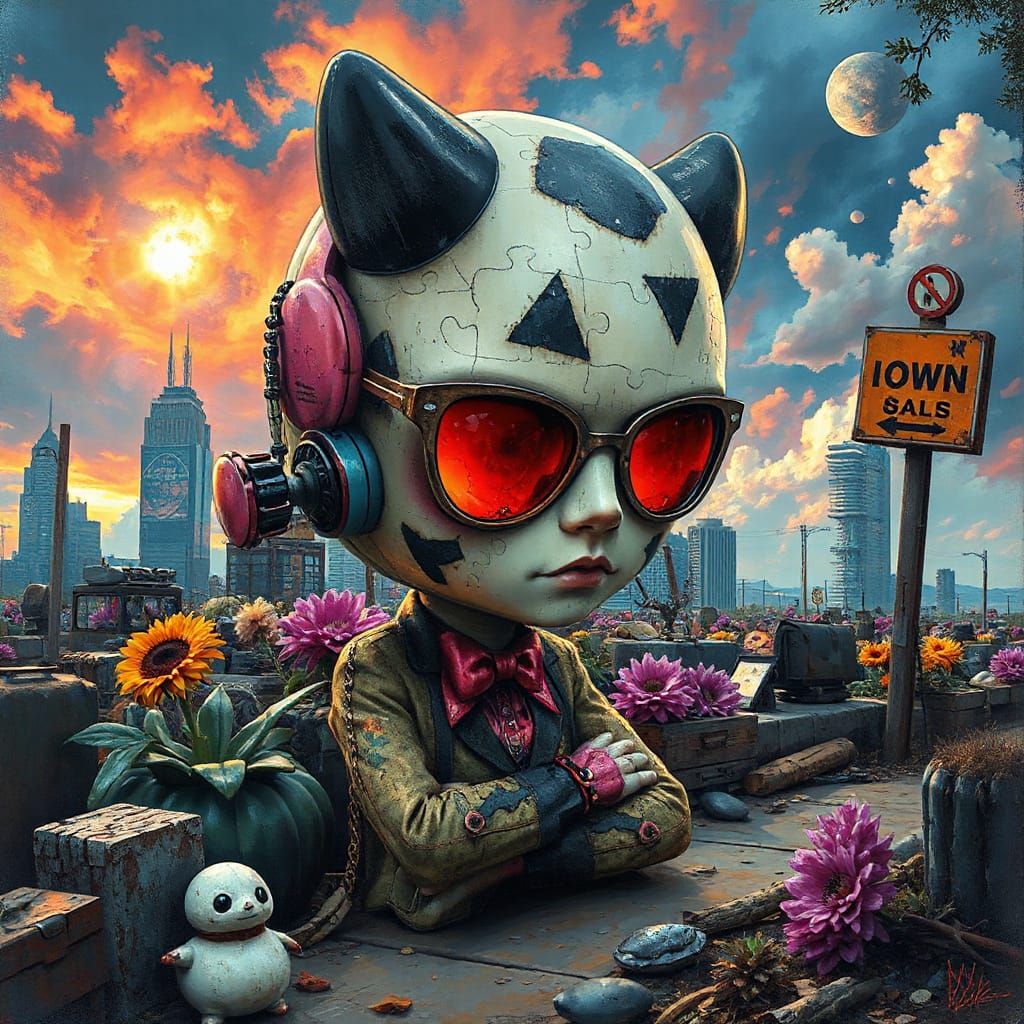 Punk Jigsaw Character in Dreamlike Nature Scene