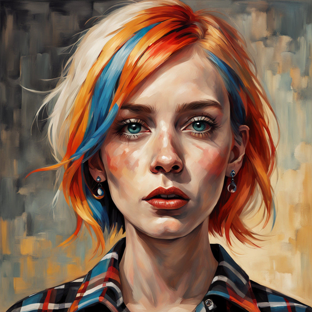 Hyperrealistic Punk Portrait in Vibrant, Triadic Colors