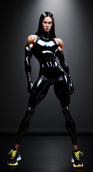 Skinny Bodybuilder with Abs in Catsuit: Photorealistic Super...