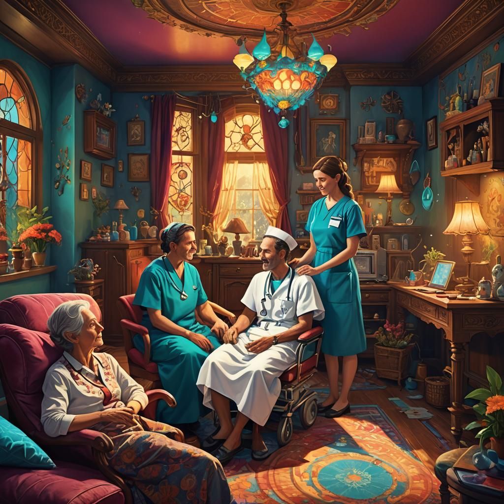 Family Scene with Nurse: Whimsical Concept Art