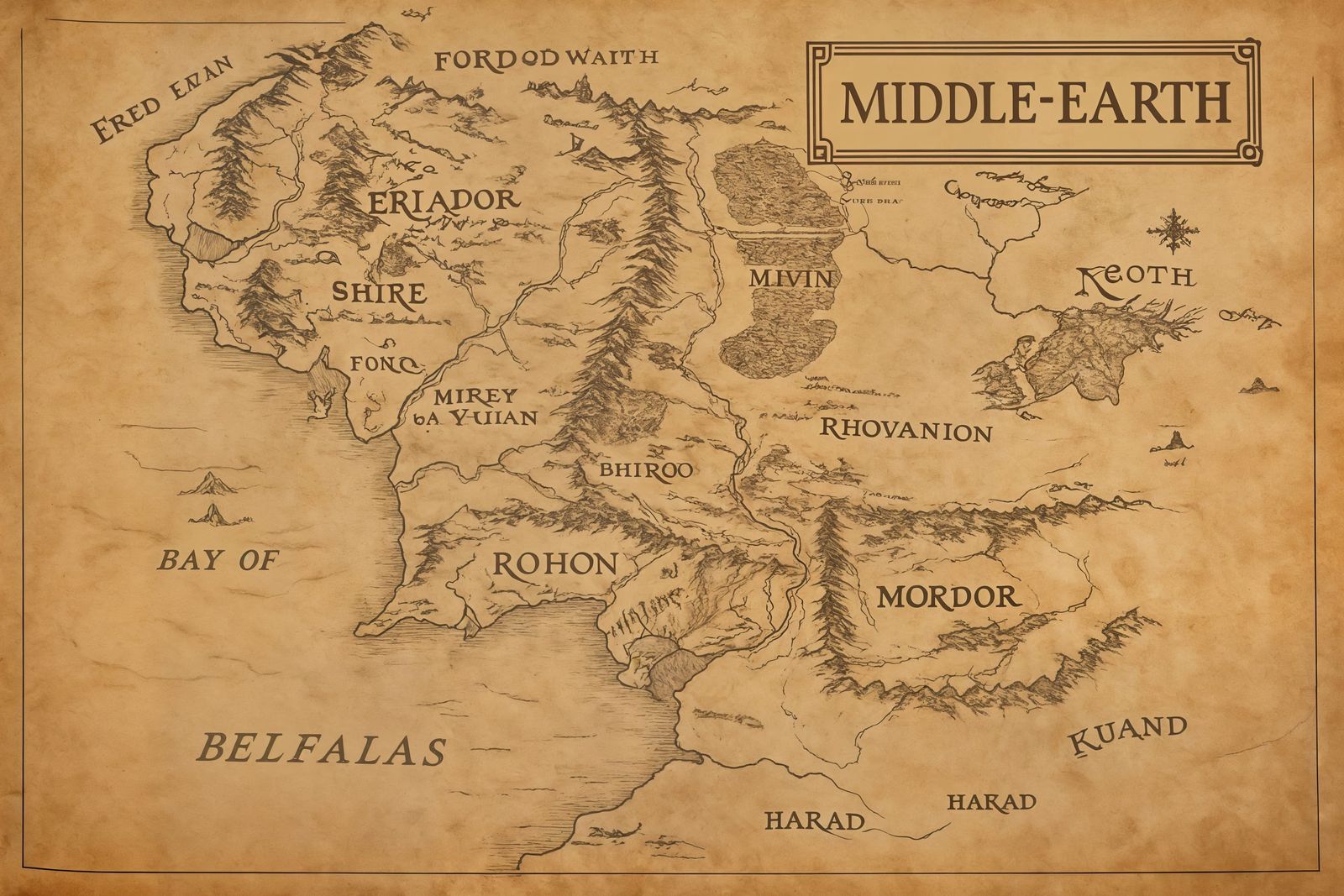 Detailed Map of Middle Earth