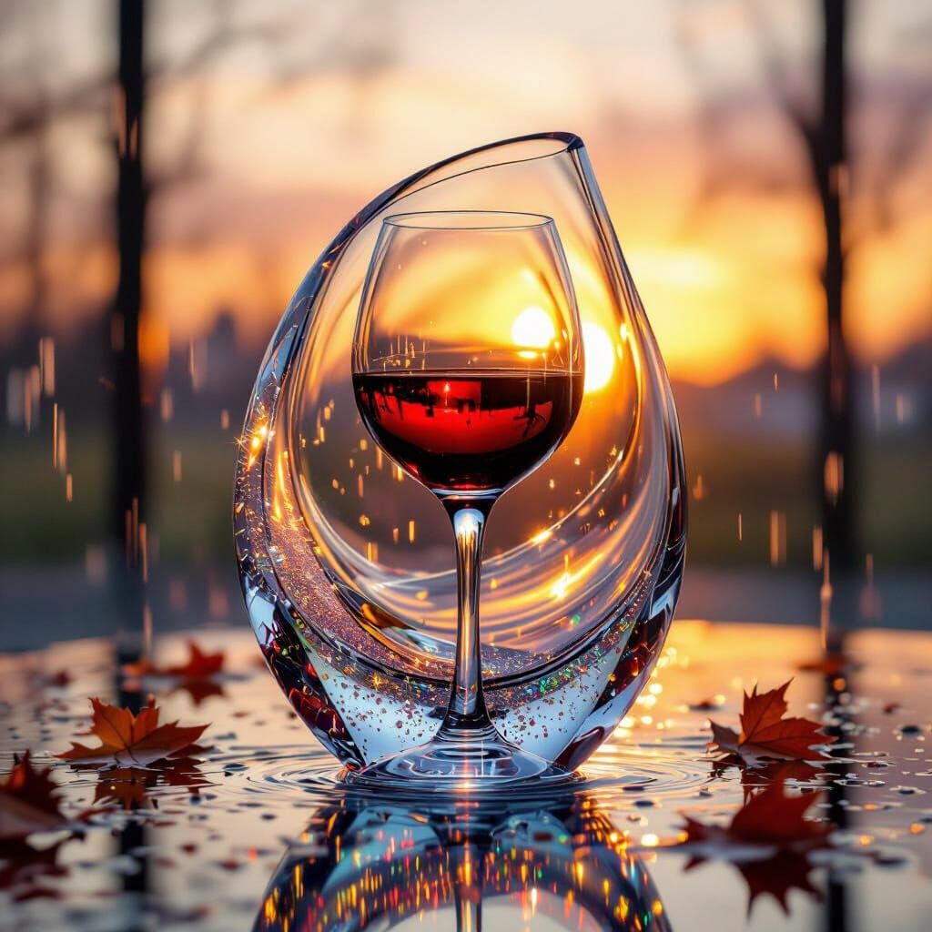 Modern Murano Glass Sculpture in Autumn Rain