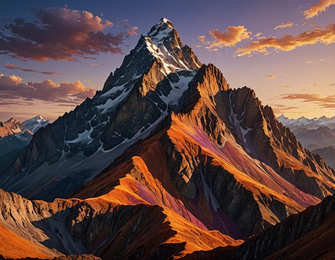 Majestic Mountain Peak in Golden Light: Digital Art