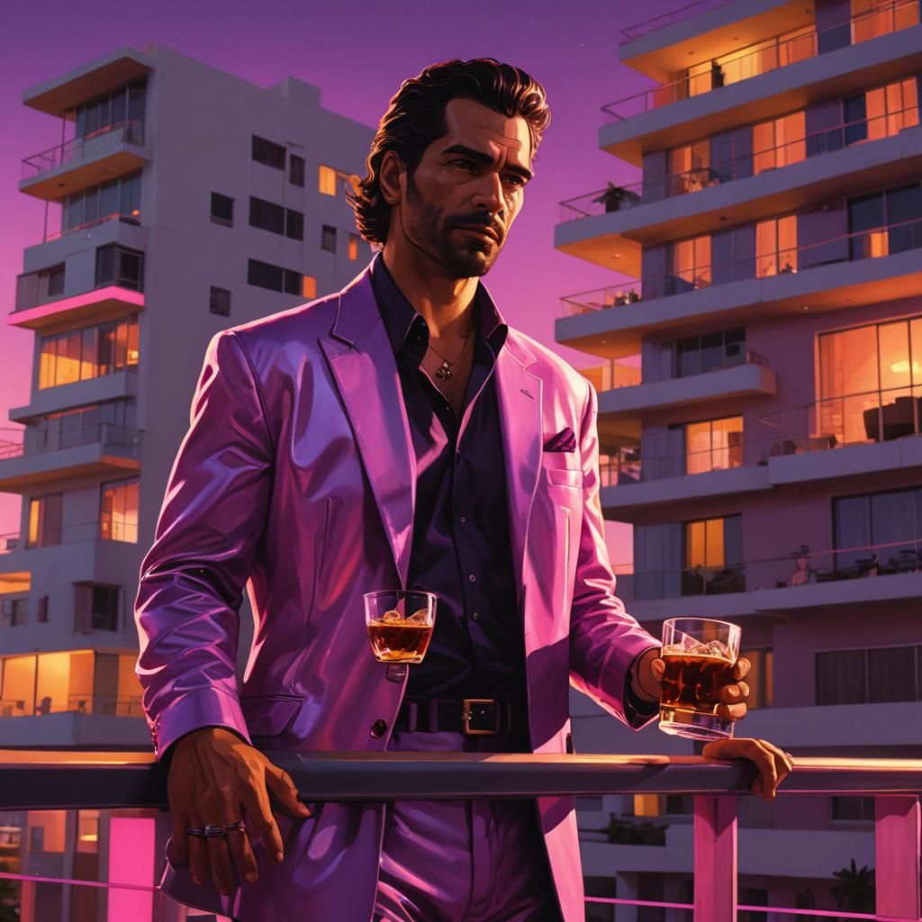 Ricardo Diaz Surveys Vice City in Neon Glow