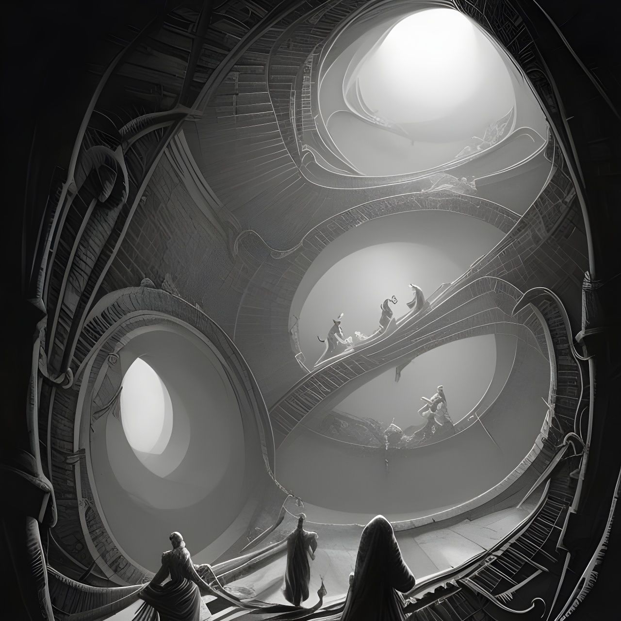 Swirling Hallway Inspired by Escher and Doré