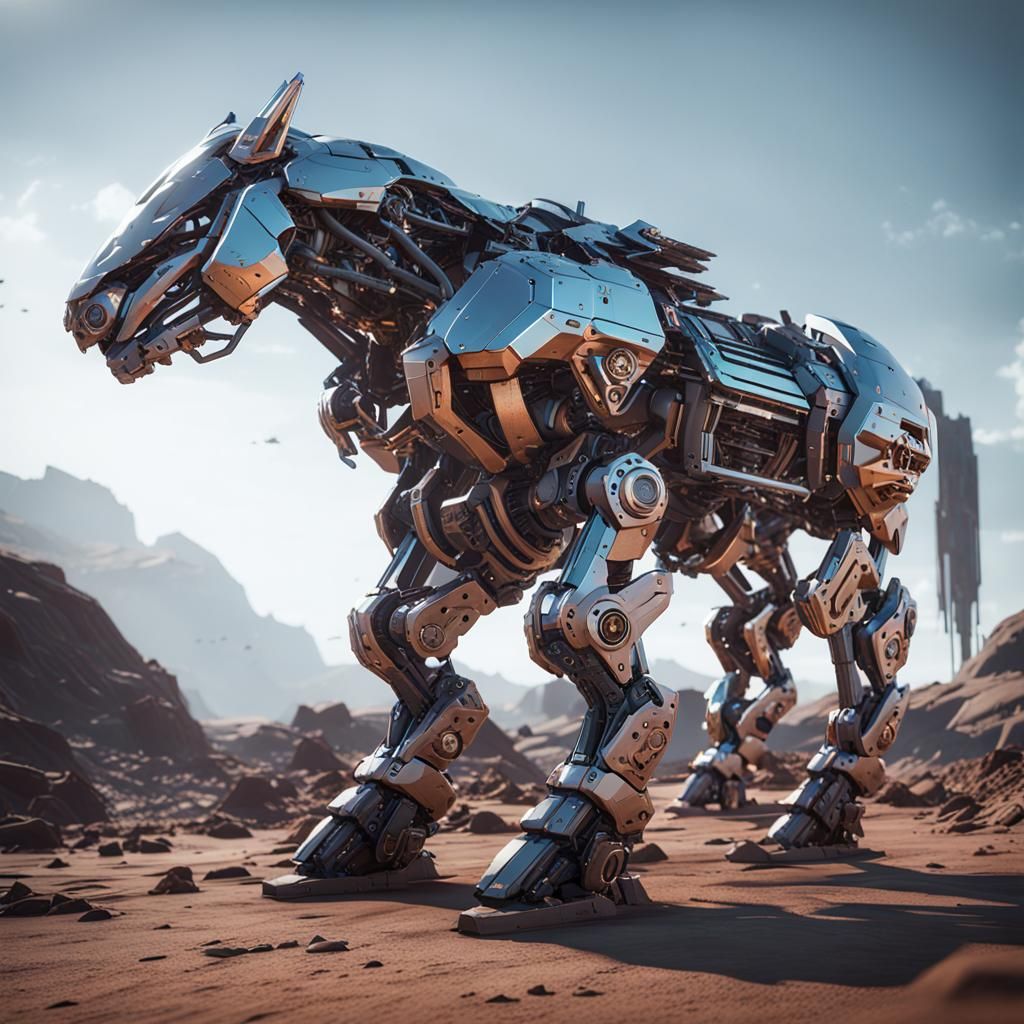 Futuristic Metallic Stallion with Intricate Mech Details