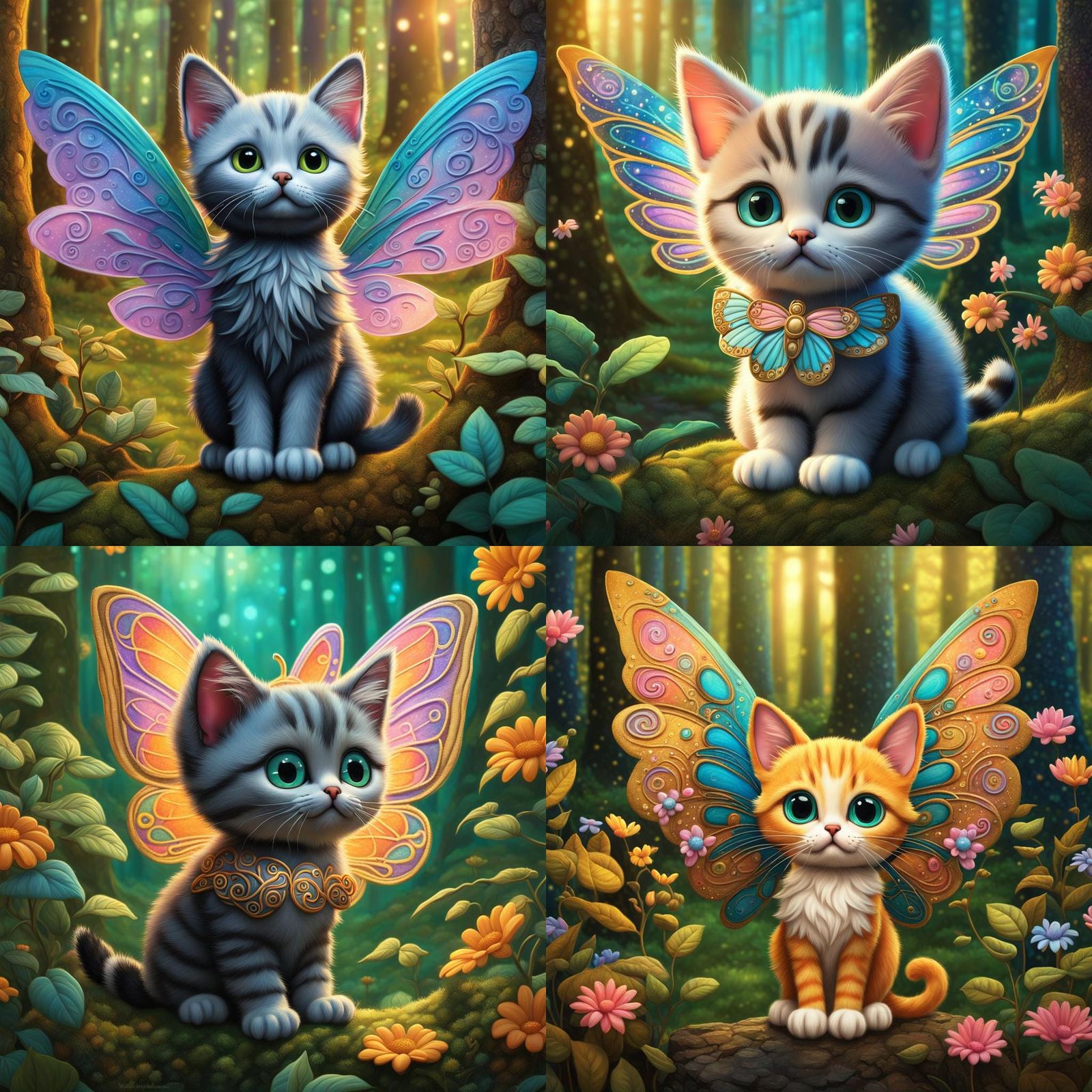 Kitten Fairy in Forest: Folk Art Style