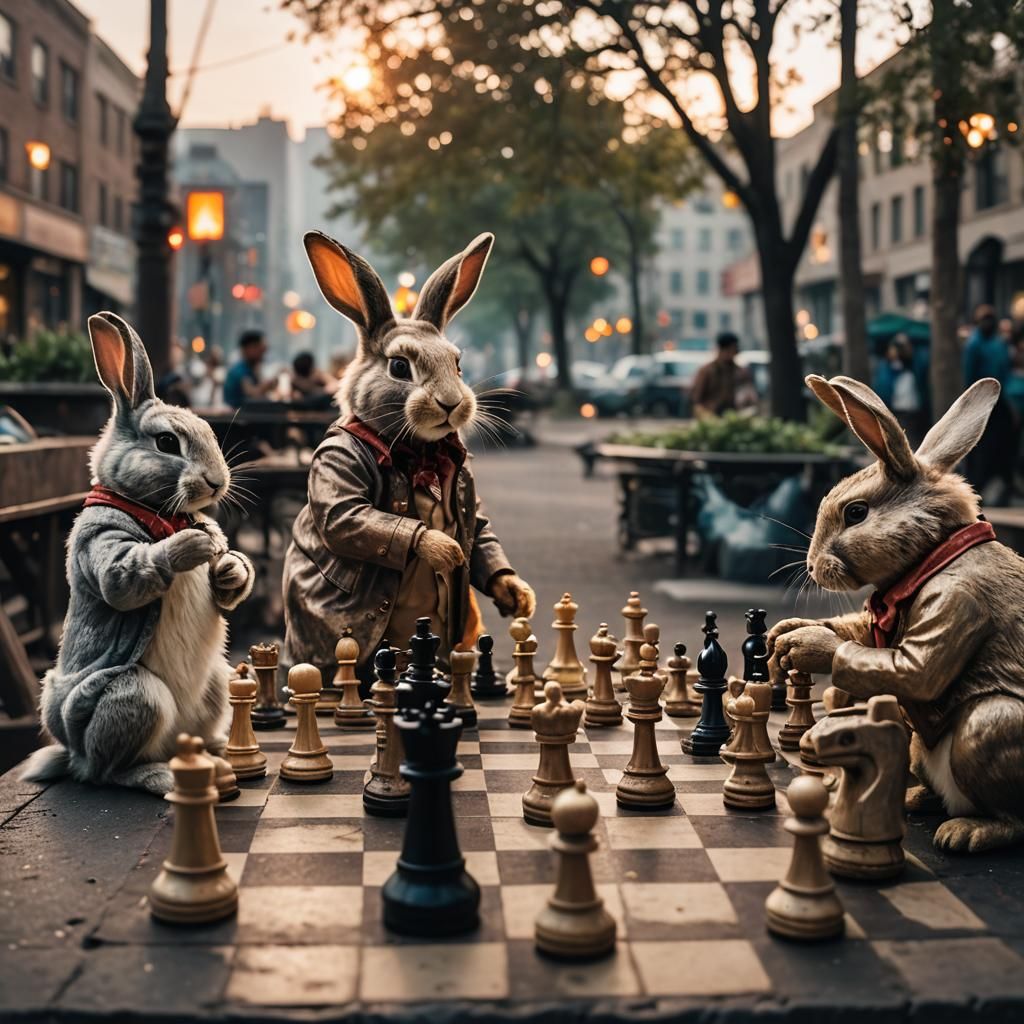 Rabbits Play Chess in Burning City