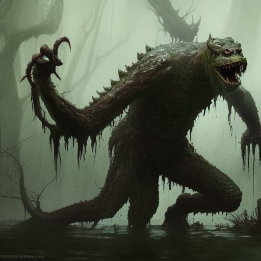 Swamp Monster Concept Art in Dark Fantasy Style