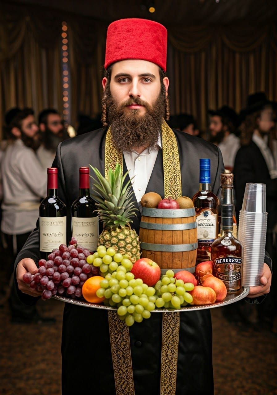 Joyful Hasidic Man Celebrates Purim in Vibrant Attire