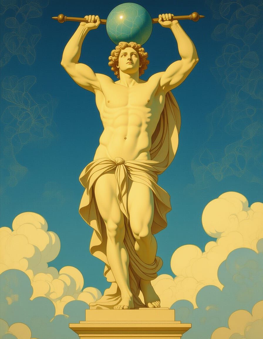 Greek God Atlas in Maxfield Parrish Style Painting