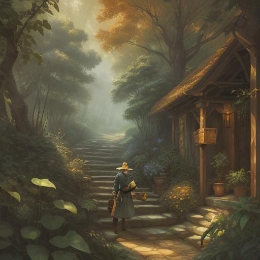 Adventurer and Treasure Chest in Gouache Pencil Style