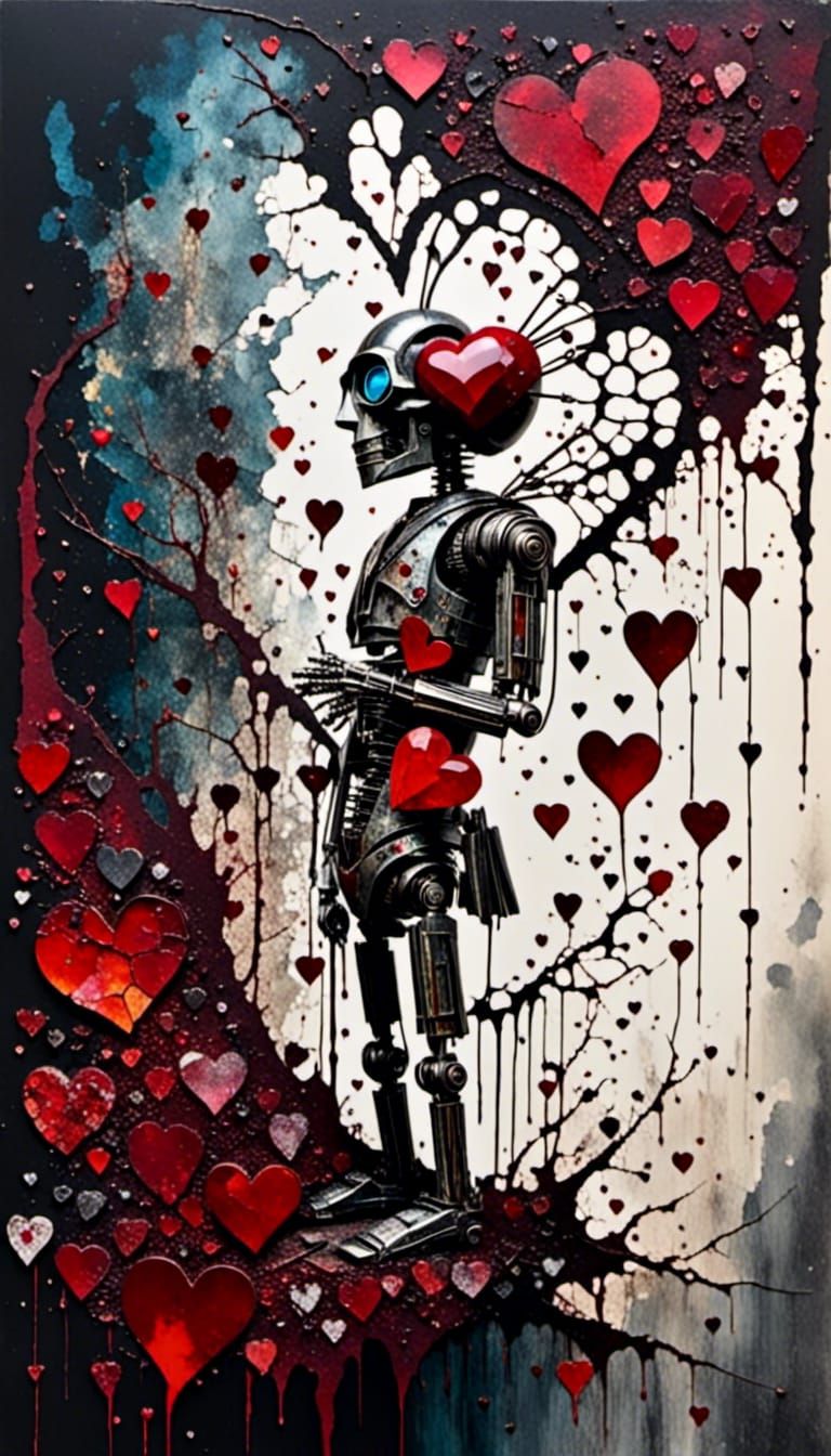 Abstract Heart Collage in Cubist Style