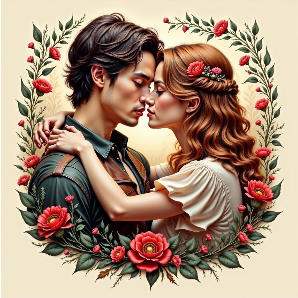 Retro Romance Book Couple in Dreamy Hues