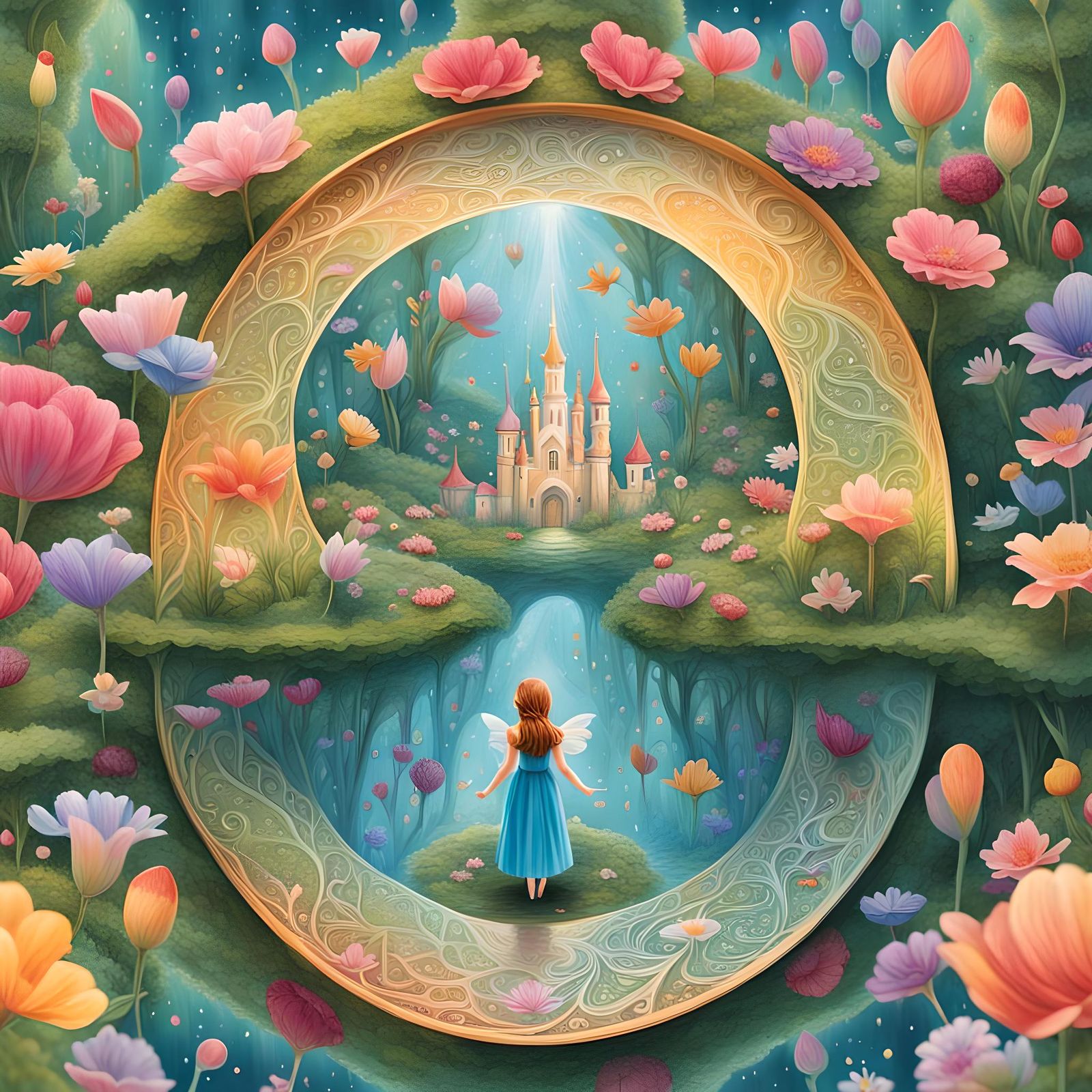 Magical Fairy Realm Inside a Dewdrop