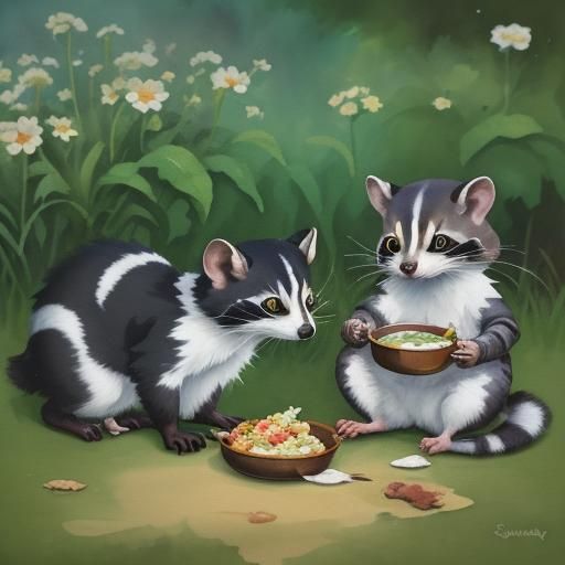 Cats and Wildlife Feast: Gouache Impressionist Masterpiece