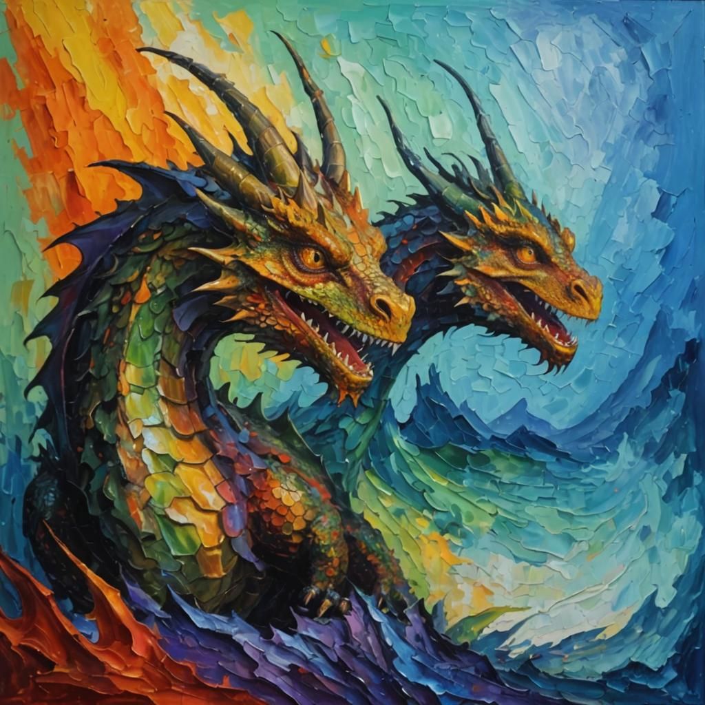 Colorful Dragon in Expressionist Oil Painting