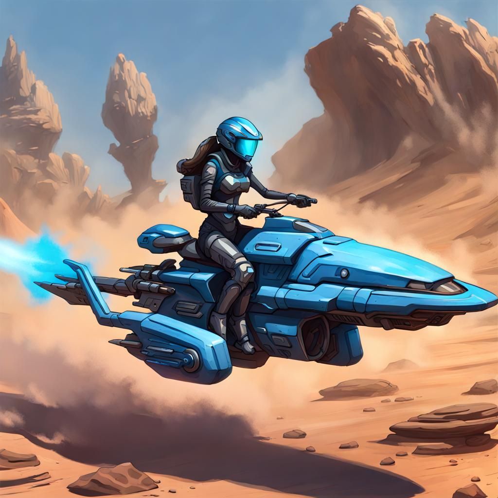 Armored Rider on Sci-Fi Hoverbike