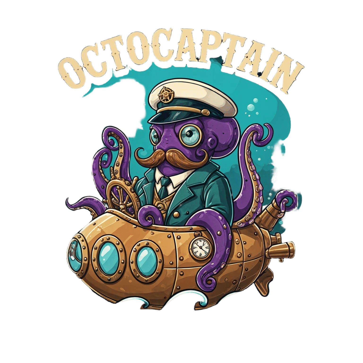 OctoCaptain Steampunk Submarine Cartoon Illustration