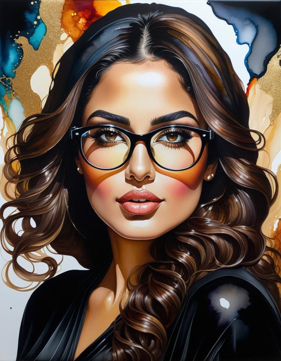 Psychedelic Alcohol Ink Portrait of Middle Eastern Woman