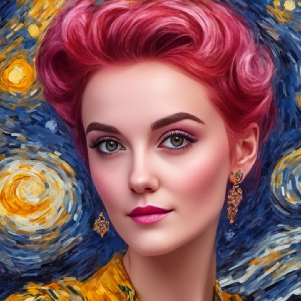 Redhead Portrait in Van Gogh Impasto Style