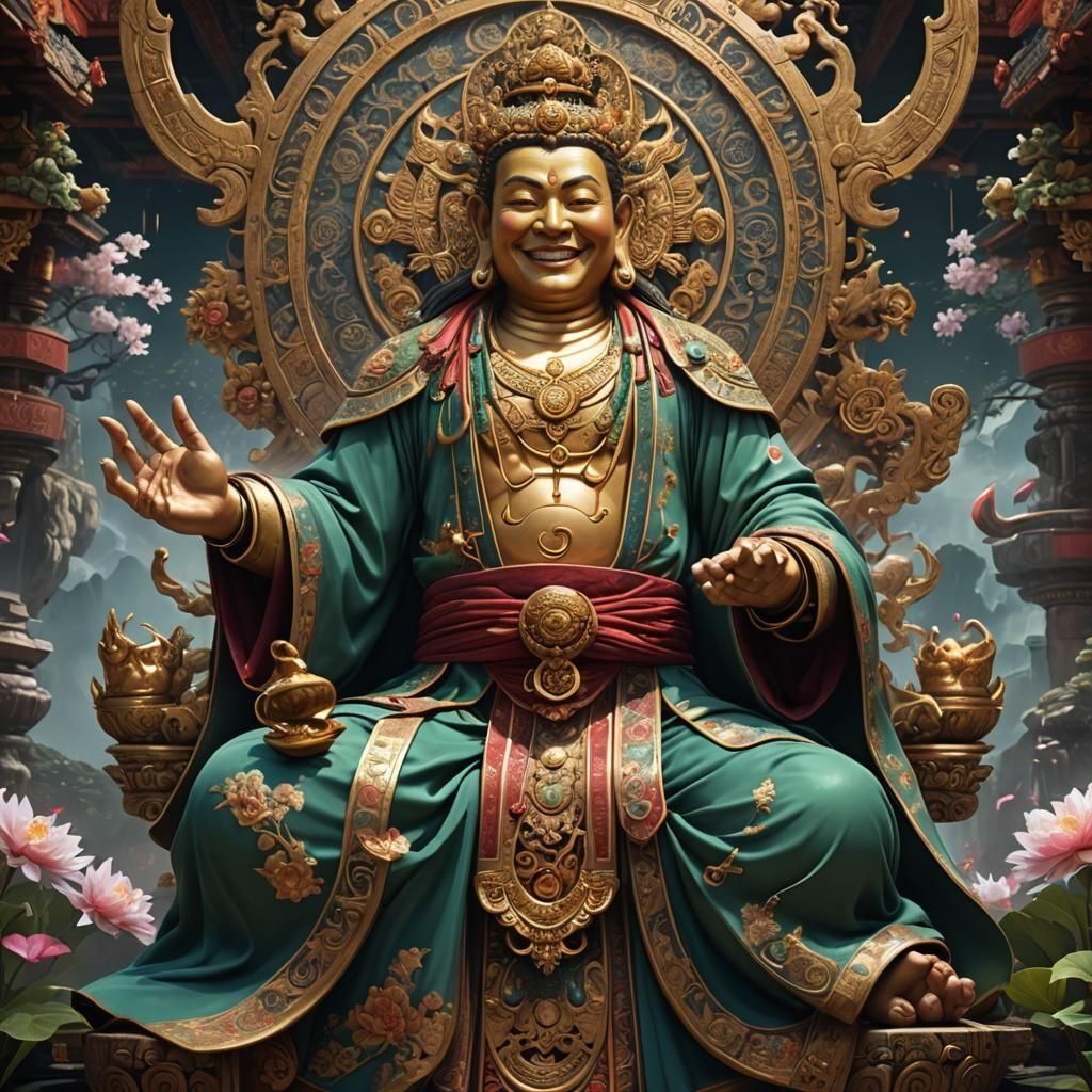Lord Maitreya Smiling in Detailed Matte Painting