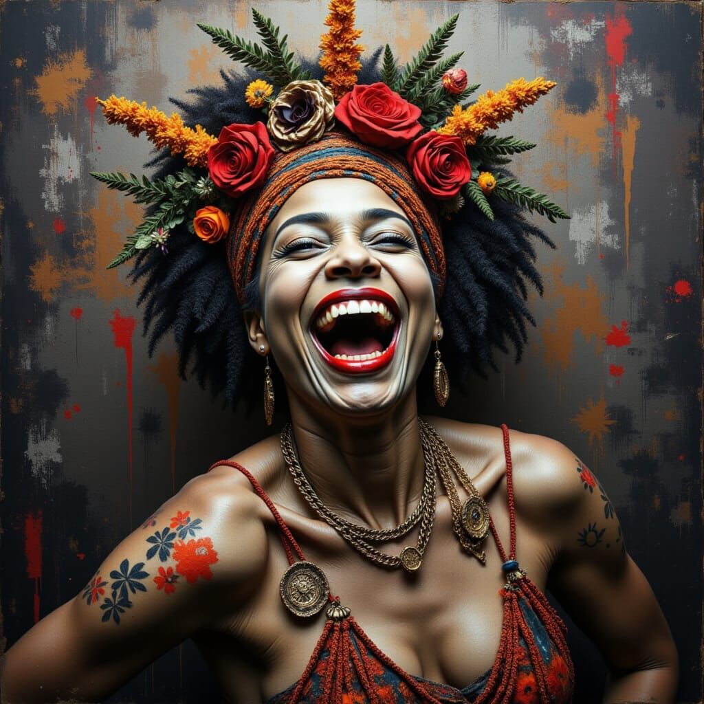 Surreal Nubian Goddess in Mardi Gras Style