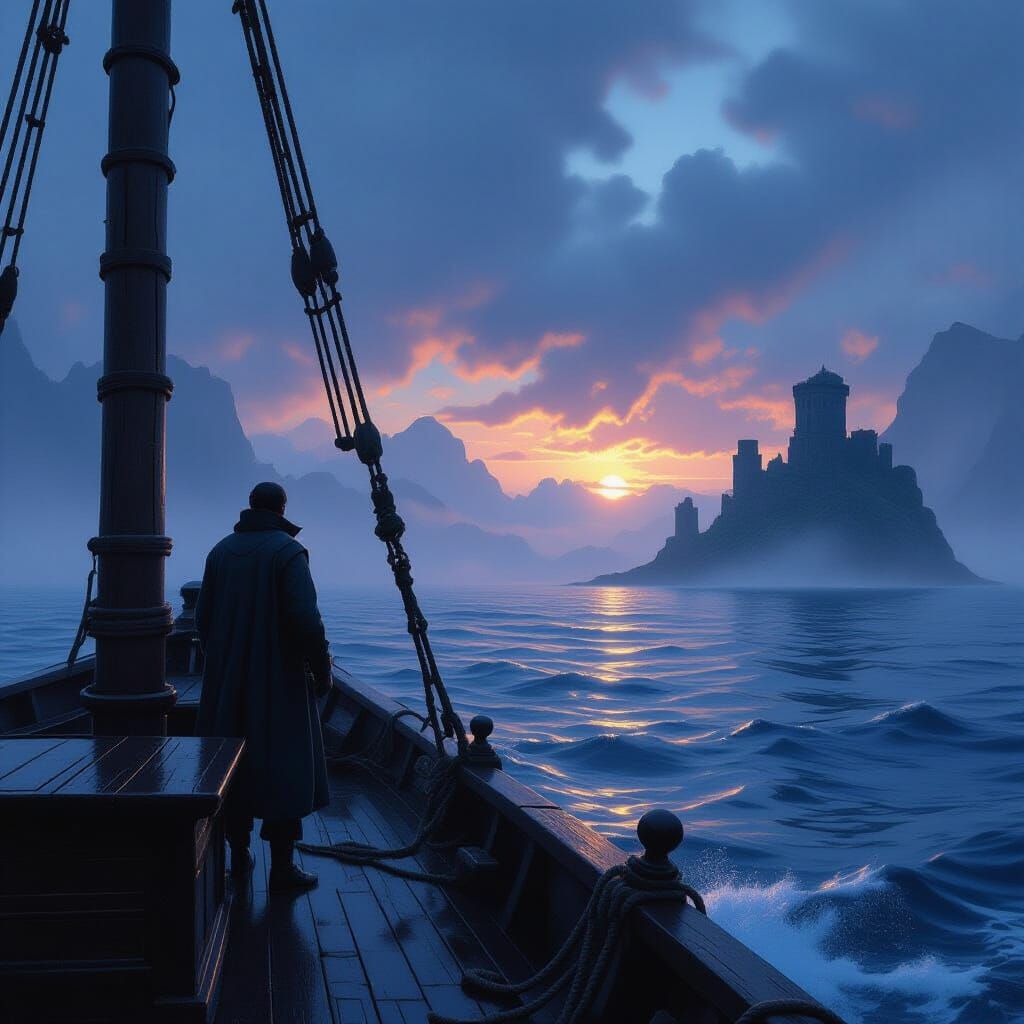 Epic Ocean Adventure: Sailor Navigates Misty Seas Towards An...
