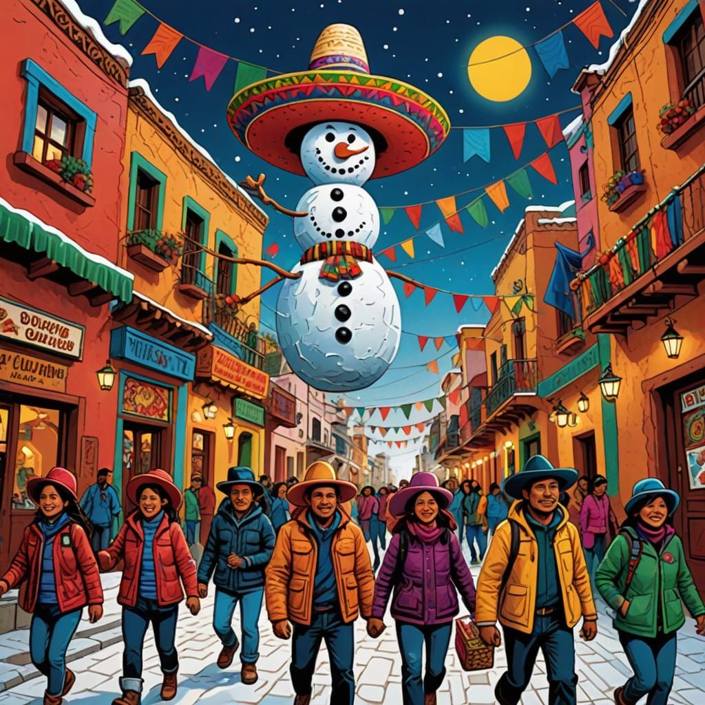 Vibrant Mexican Winter Fiesta Scene with Joyful Locals and a...