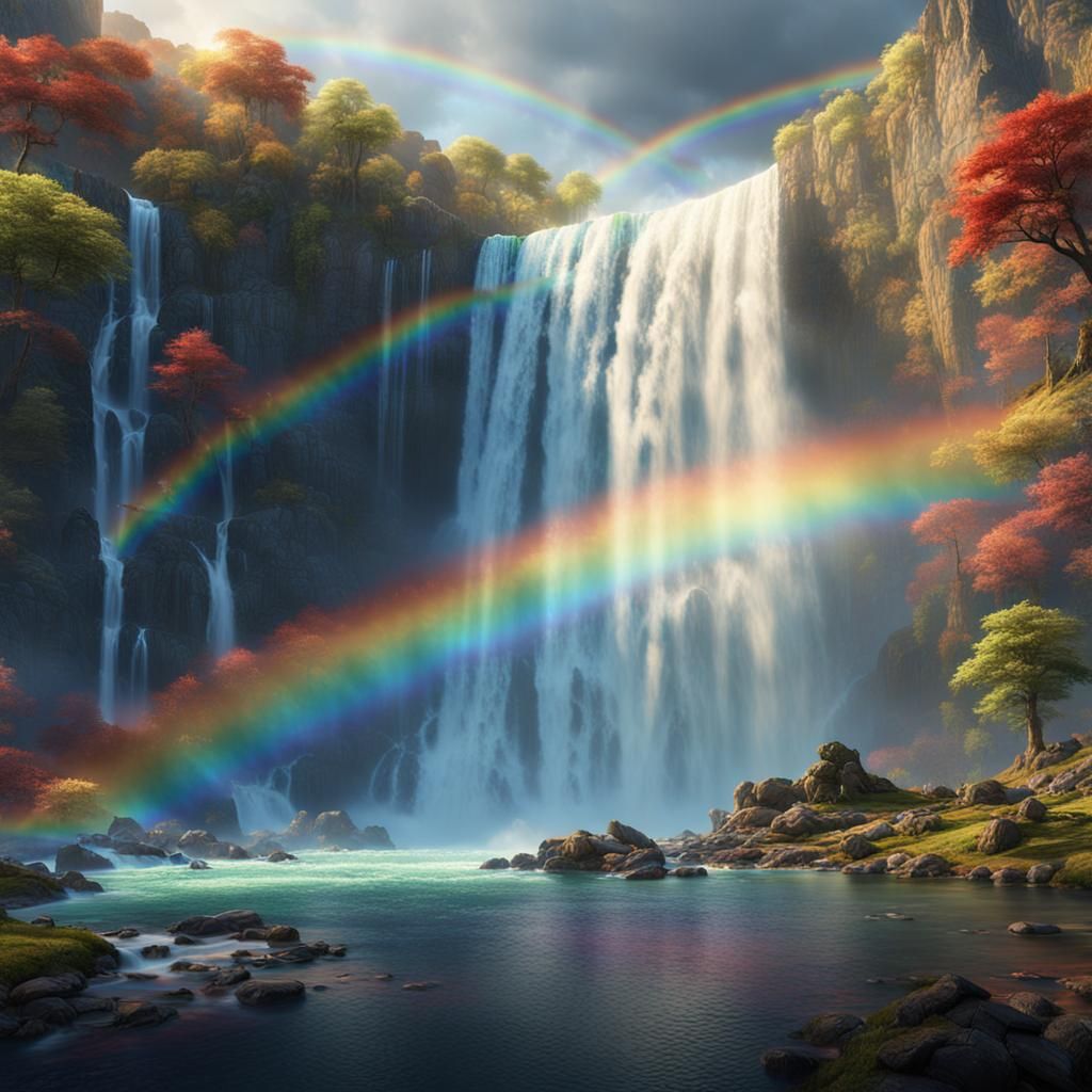 Rainbow Waterfall Fantasy Concept Art