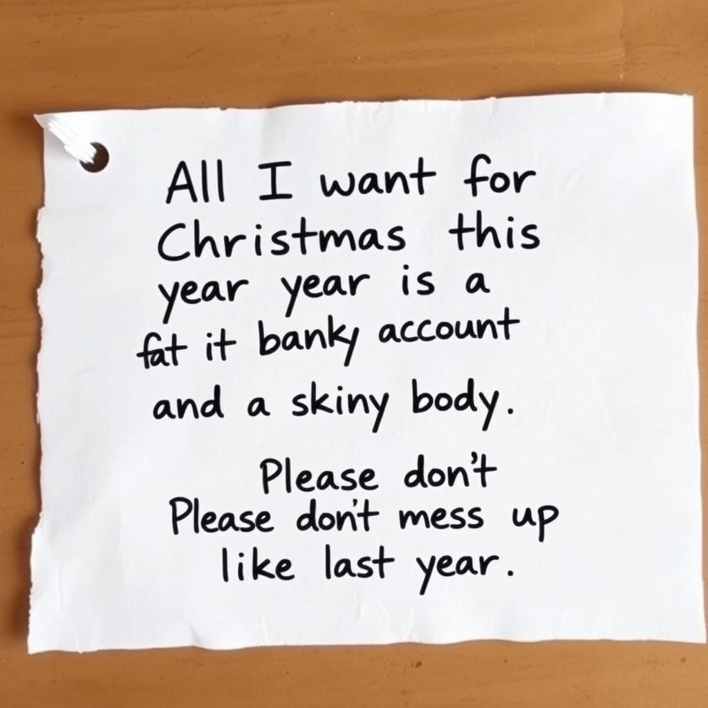 Humorous Christmas List to Santa Handwritten on Paper