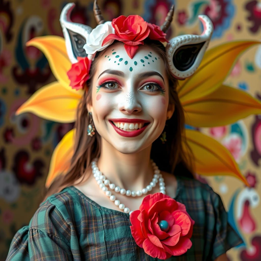 Alebrije-Style Young Woman Portrait