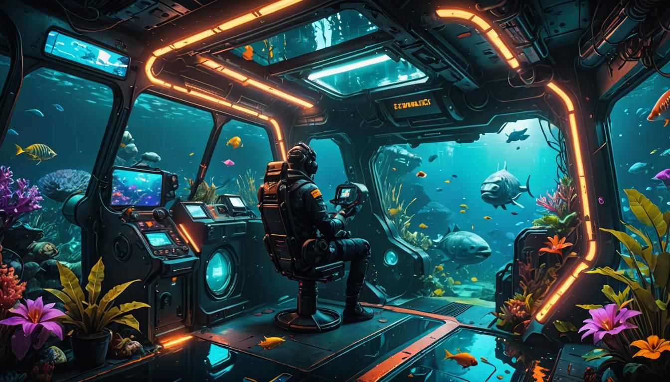 Underwater Submersible Adventure in a Cyberpunk Bahamas