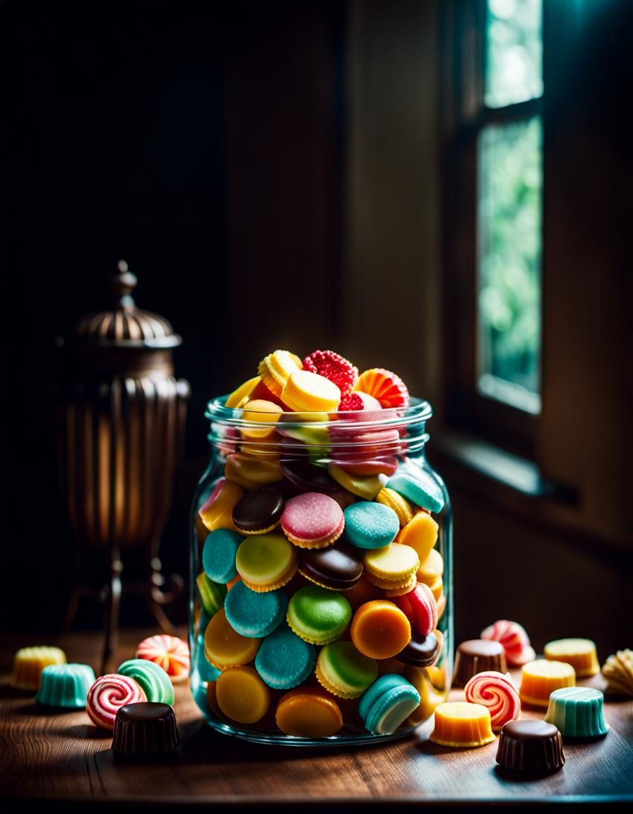 Overflowing Jar of Sweets in Cinematic Style