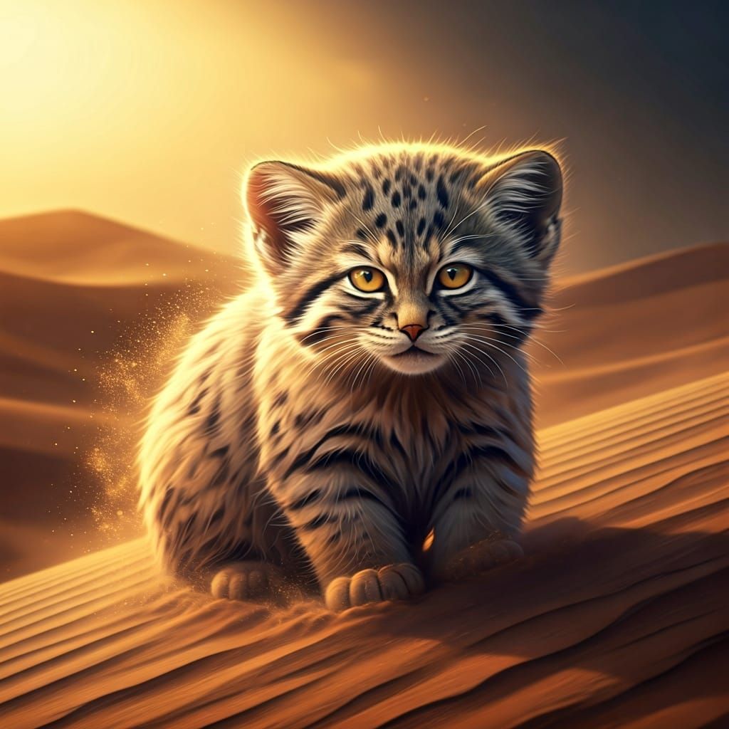 Pallas's Cat Cub Made of Sand Dust in Splatter Art