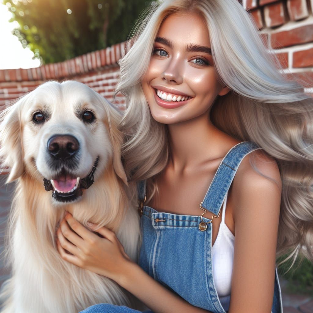 Woman Playing with Golden Retriever