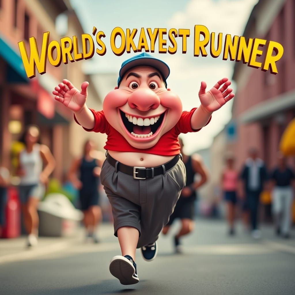 Jovial Runner with "World's Okayest Runner" Text in Cartoon ...